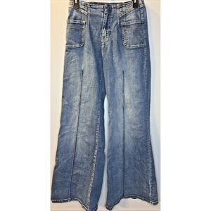 Y2K Rock&Roll Denim High Rise Trouser Flare Grunge Jeans Women W26 L32 Dark Wash